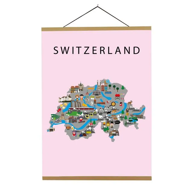 Map of Switzerland Pink