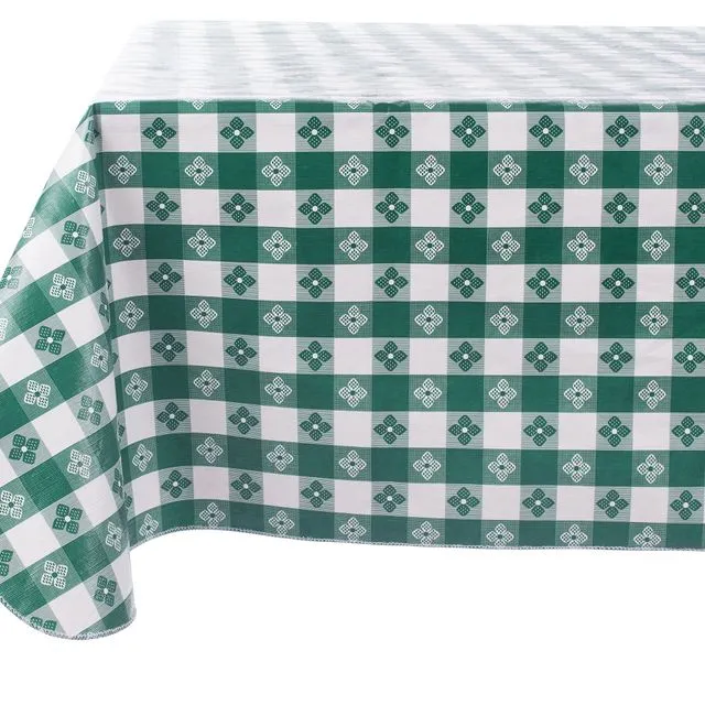 Yourtablecloth Checkered Vinyl Tablecloth with Flannel Backing for Restaurants, Picnics, Bistros, Indoor and Outdoor Dining (Green and White, 52X70 Rectangle/Oblong)