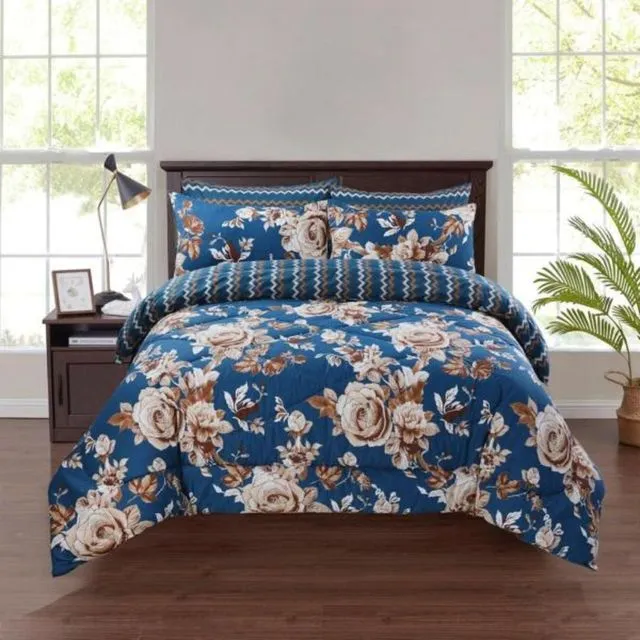 Flora Blue Bed Sheet-3 PCs
