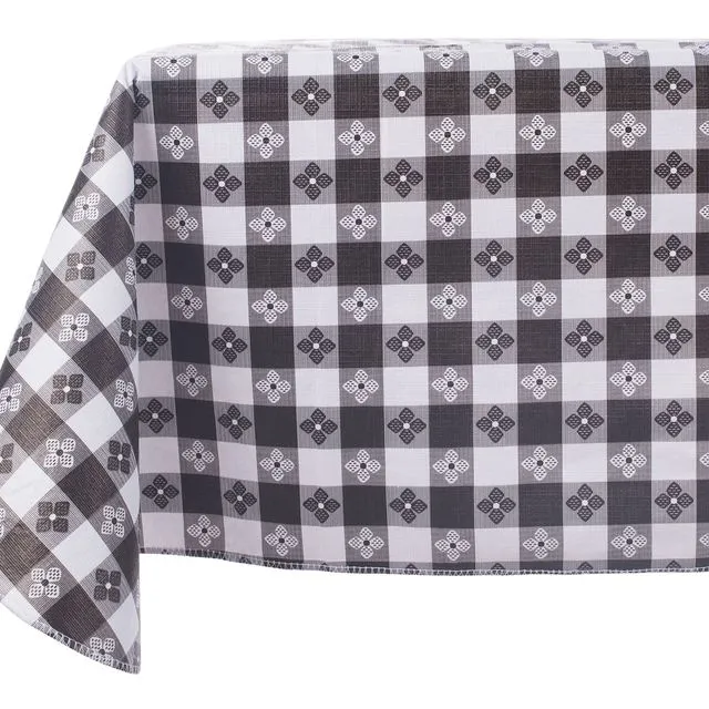 Yourtablecloth Checkered Vinyl Tablecloth with Flannel Backing for Restaurants, Picnics, Bistros, Indoor and Outdoor Dining (Black and White, 52X90 Rectangle / Oblong)