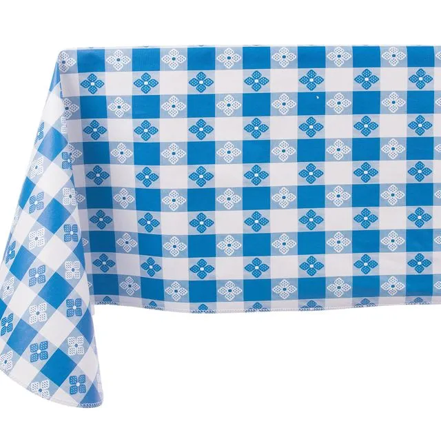 Yourtablecloth Checkered Vinyl Tablecloth with Flannel Backing for Restaurants, Picnics, Bistros, Indoor and Outdoor Dining (Blue and White, 52X108 Rectangle / Oblong)