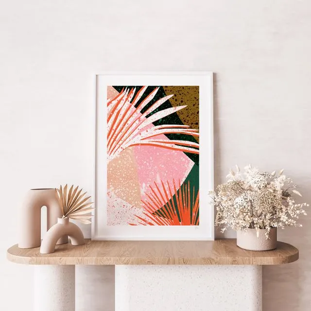 Colourful Terrazzo Leaf Abstract Art Print 1