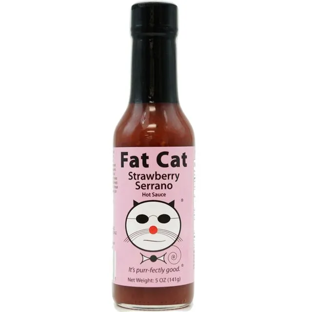 Fat Cat Gourmet - Strawberry Serrano Hot Sauce - 5 FL OZ Glass Bottle