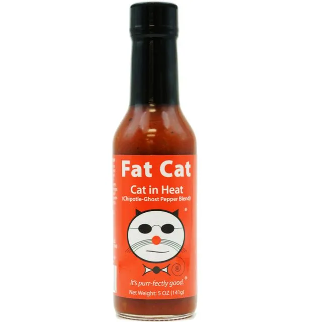 Fat Cat Gourmet - "Cat in Heat" Chipotle-Ghost Pepper Hot Sauce - 5 FL OZ Glass Bottle