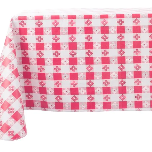 Yourtablecloth Checkered Vinyl Tablecloth with Flannel Backing for Restaurants, Picnics, Bistros, Indoor and Outdoor Dining (Red and White, 52X90 Rectangle / Oblong)