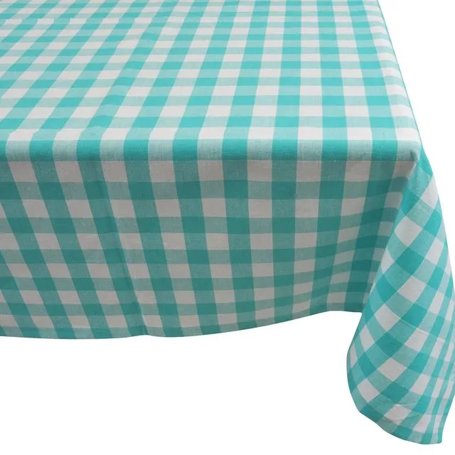 Yourtablecloth 100% Cotton Checkered Buffalo Plaid Tablecloth –for Home, Restaurants, Cafés – Be it for Everyday Dinner Picnic or Occasions like Thanksgiving , 52x52 Square Aqua and White