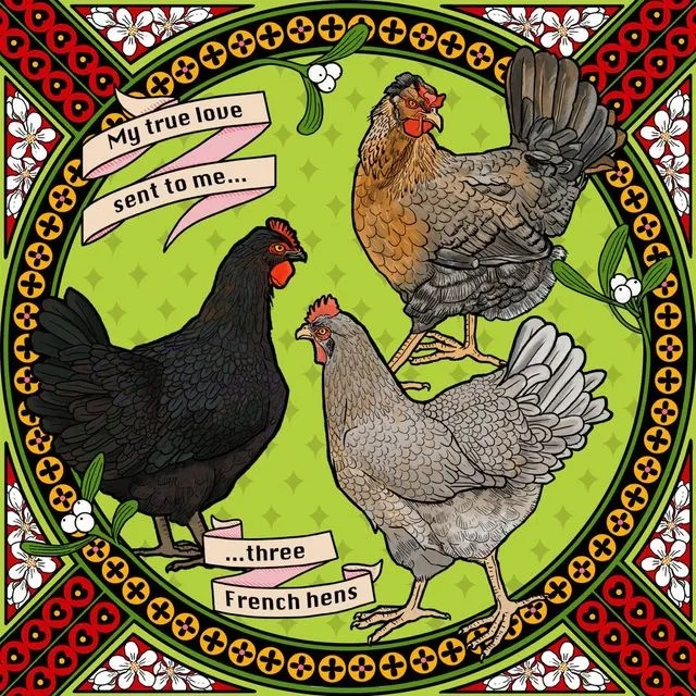 French Hens Xmas Card (Pack of 5)