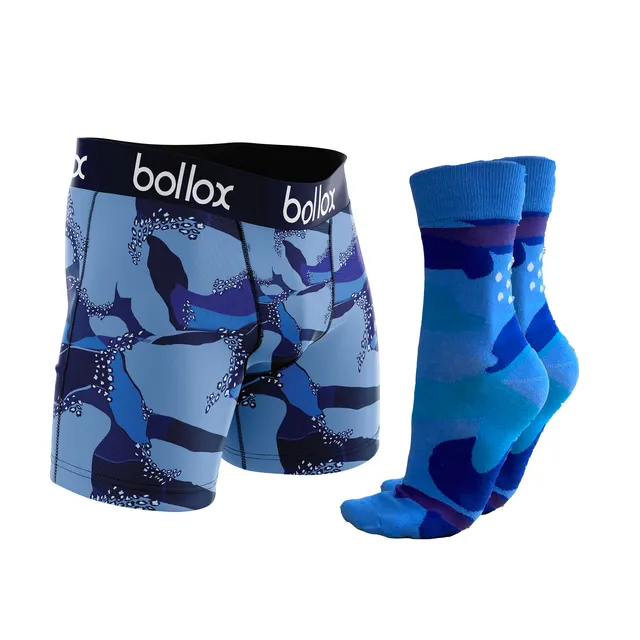 Men's cotton 'BOLLOX & SOX' - Blue Cameo Set