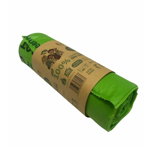 60L Compostable Waste Bags - 1 Roll of 10 Bags - Eco Green Living