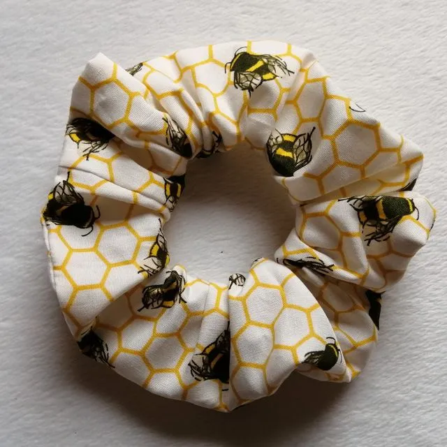 White Honey bee scrunchie