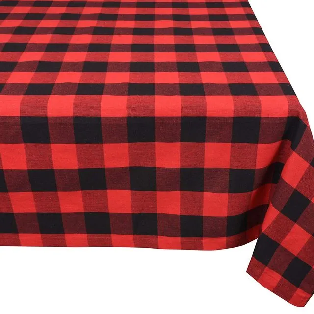 Yourtablecloth Cotton Checkered Rectangle or Square Tablecloth (Red and Black, 60 x 120 Rectangle / Oblong)