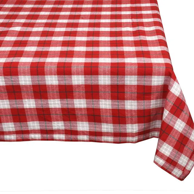 Yourtablecloth Cotton Checkered Rectangle or Square Tablecloth (Red Christmas Plaid, 60 x 120 Rectangle / Oblong)