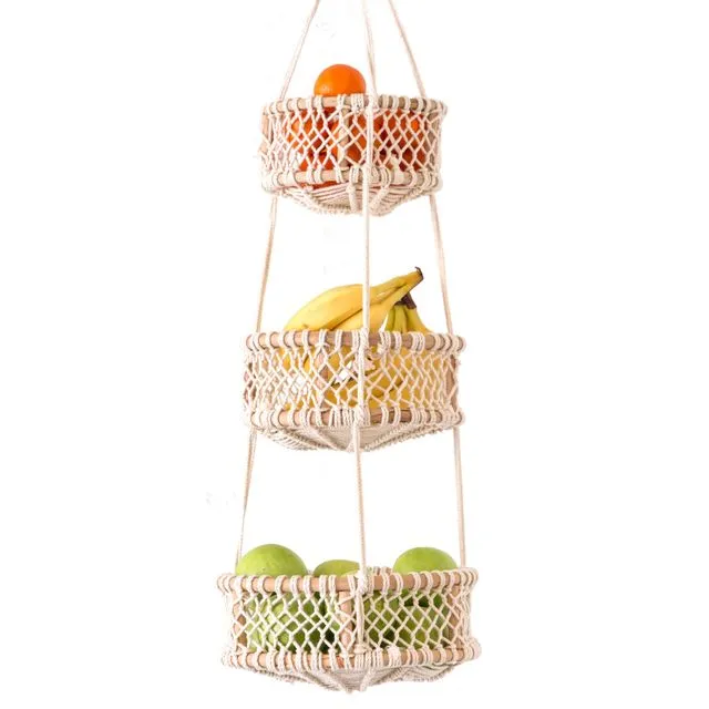 Rattan hanging fruit basket - round