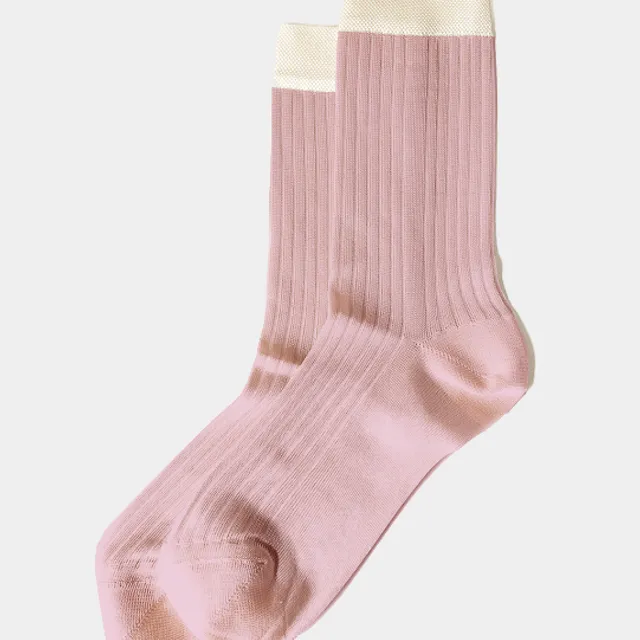 Blocked Silky Rib Socks - Pink