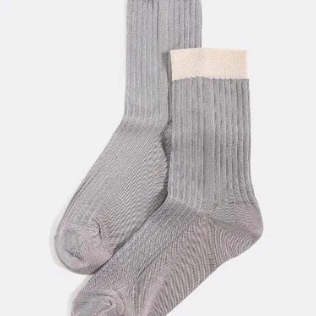 Blocked Silky Rib Socks - Grey