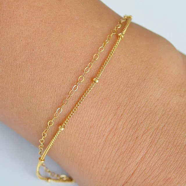 Dainty 14k Gold Filled Double Chain Bracelet