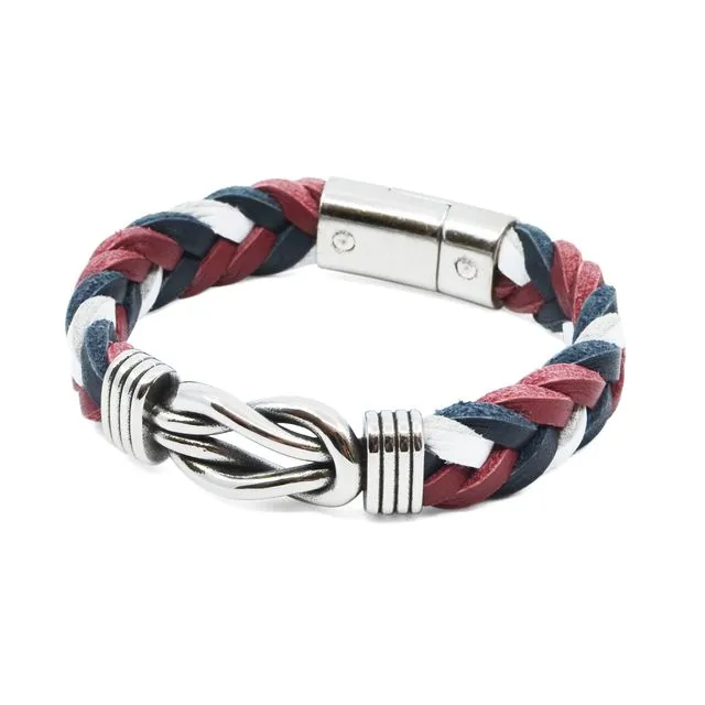 Seajure Braided Leather Milos Bracelet White, Red and Navy Blue