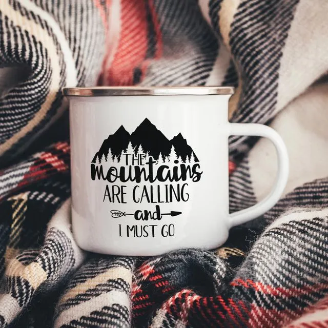 The Mountains Are Calling Enamel Camper Mug | Mountains Camping Mug