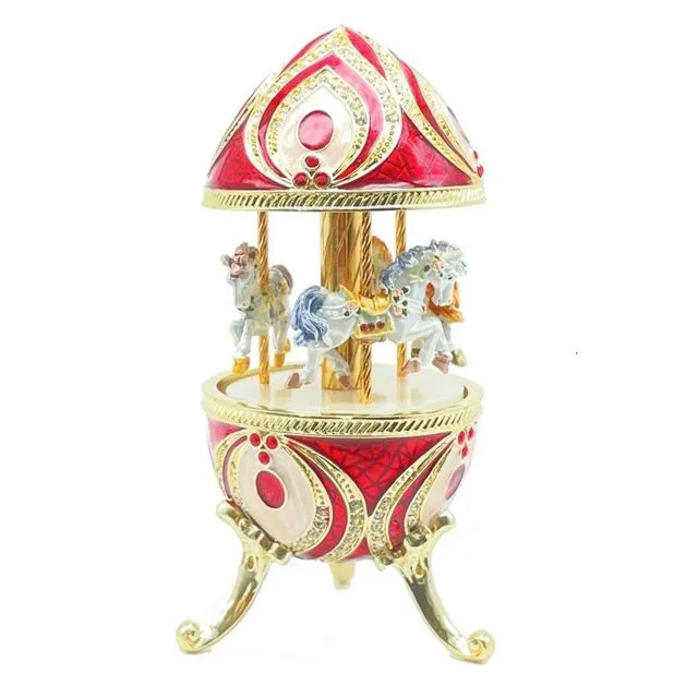 Red Musical Carousel with Royal Horses