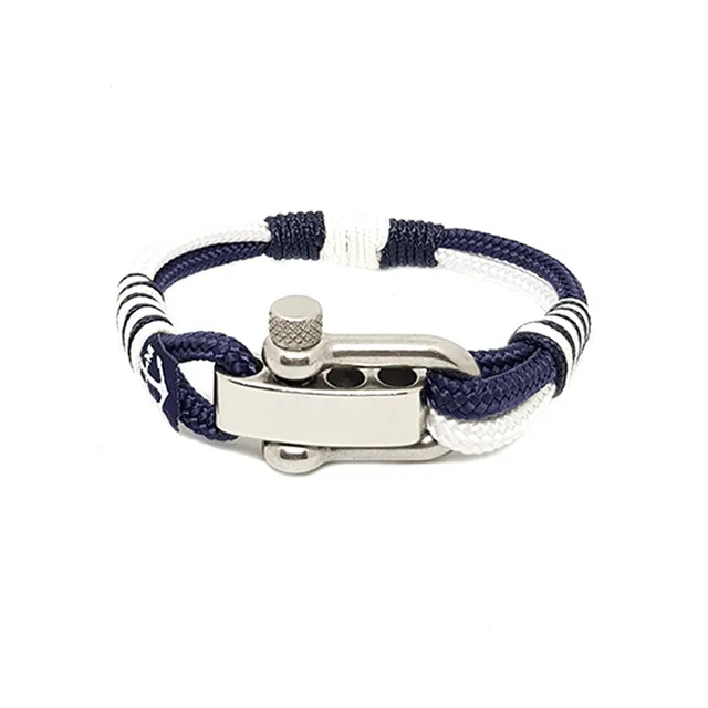 Adjustable Shackle Blue-White Nautical Bracelet