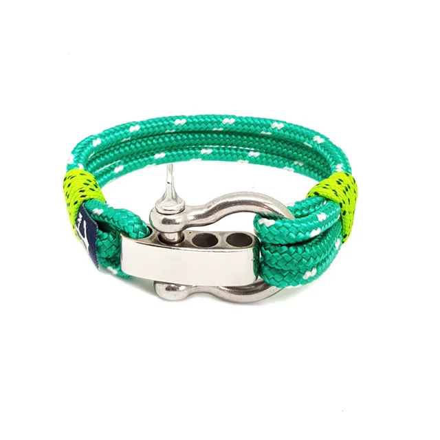 Adjustable Shackle Green Nautical Bracelet