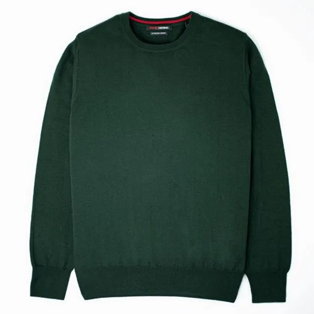 Merino Wool Classic Crew Neck Sweater Hunter Green