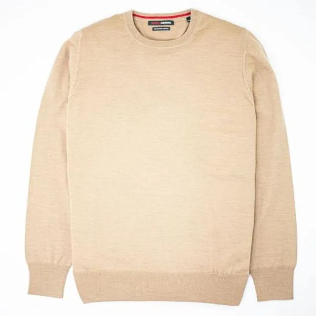 Merino Wool Classic Crew Neck Sweater Khaki