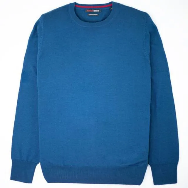 Merino Wool Classic Crew Neck Sweater Blue Majolica