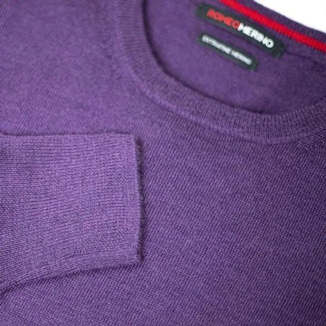 Merino Wool Classic Crew Neck Sweater Aubergine