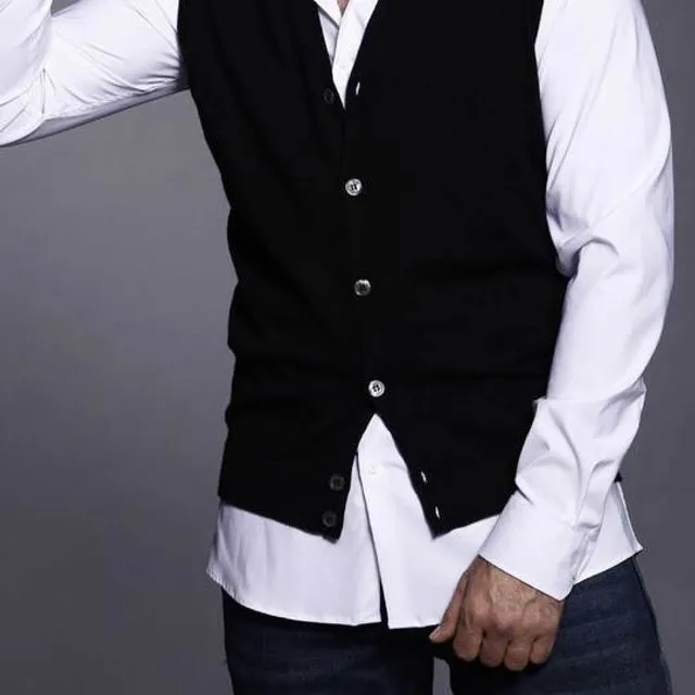 Merino Wool Cardigan Vest Black