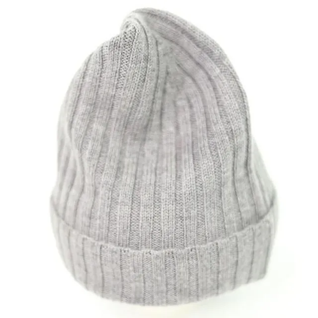Merino Wool Ribbed Knit Beanie Hat Mid Gray