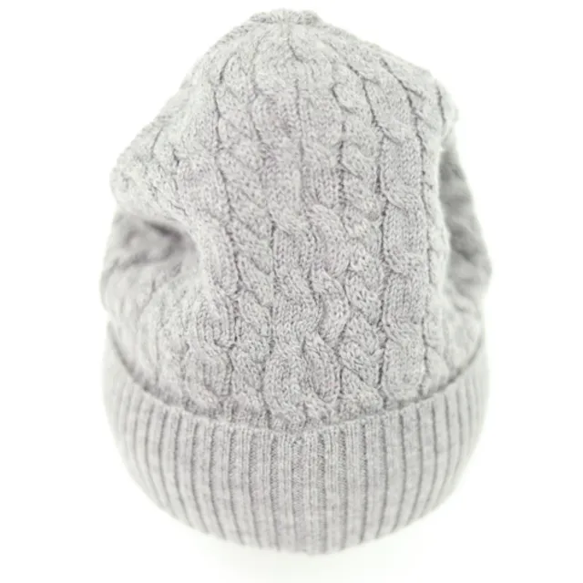 Merino Wool Cable Knit Beanie Hat Mid Gray