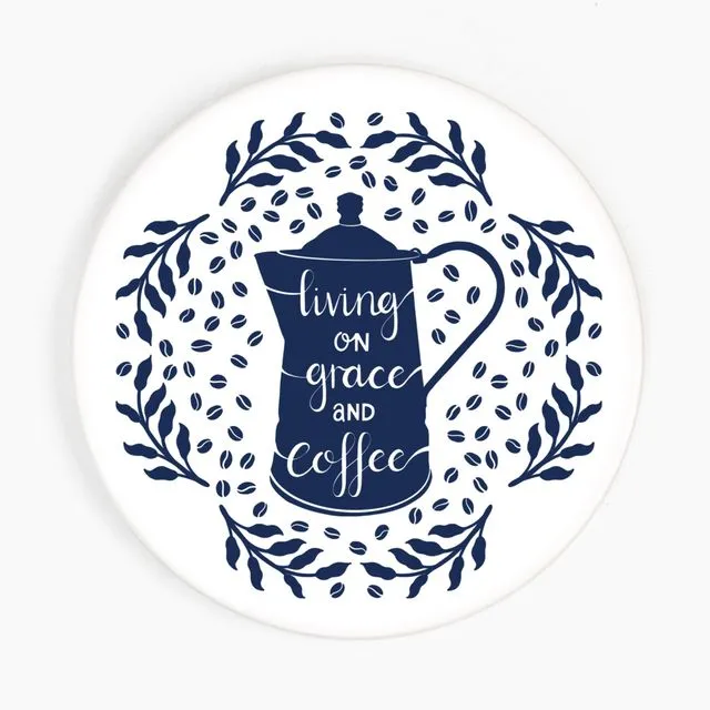 Living on grace & goffee - Ceramic Coaster