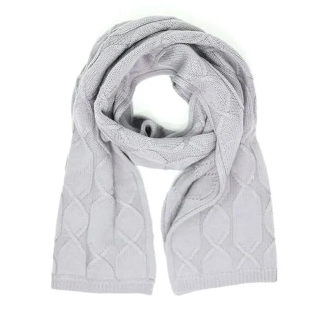 Merino Wool Cable Knit Scarf Light Gray