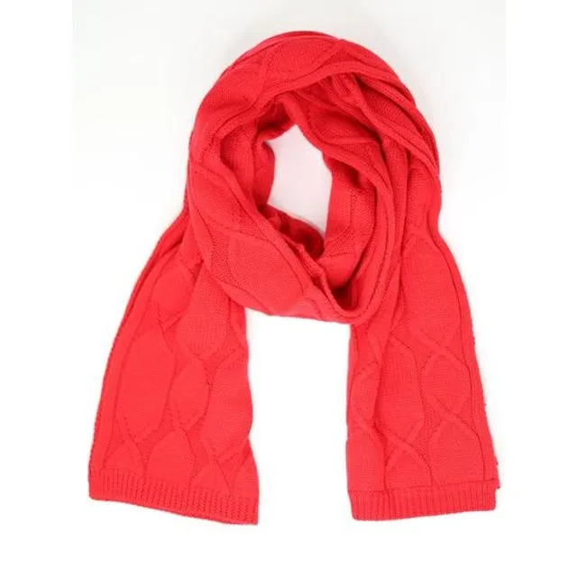 Merino Wool Cable Knit Scarf Red