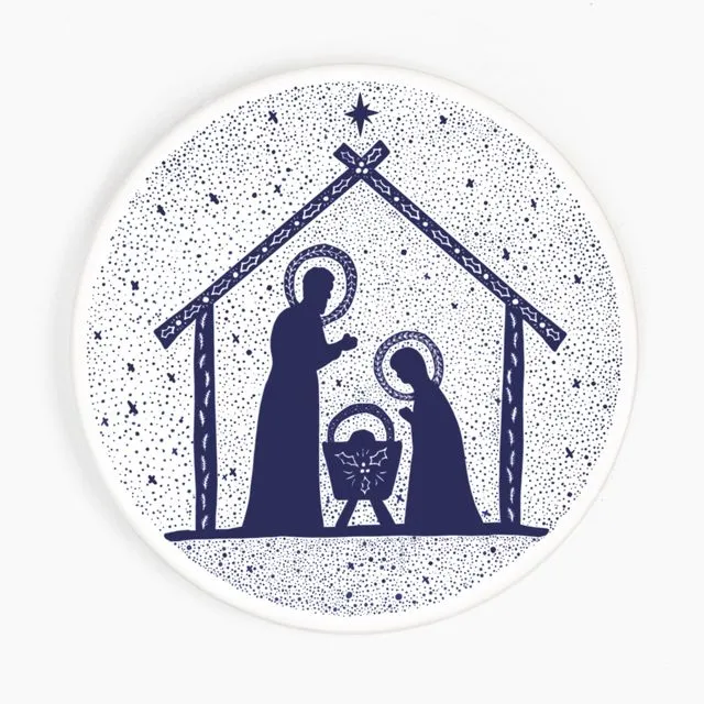 Folk Nativity Christmas Ceramic Coaster