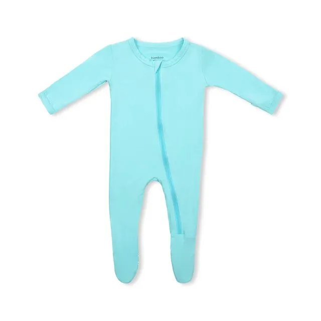 Aqua Bamboo Zipper Baby Footie Pajama 0-3M