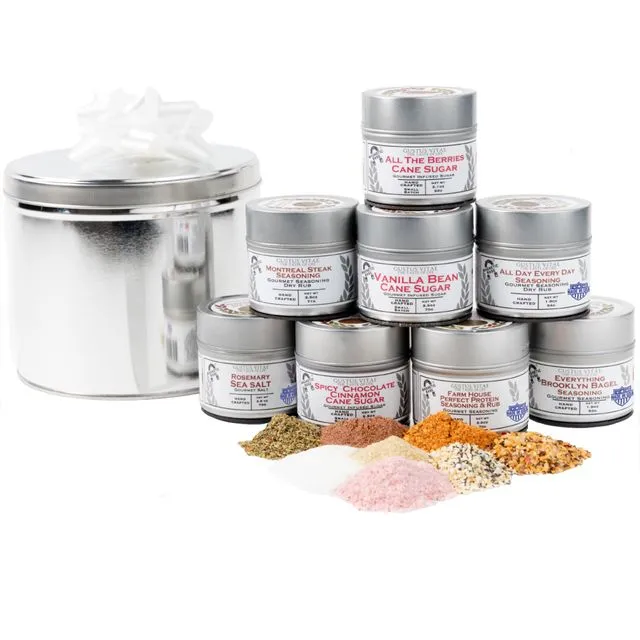 Gourmet Pantry Essentials Gift Pack | 8 Gourmet Seasonings & Salts In A Handsome Gift Tin