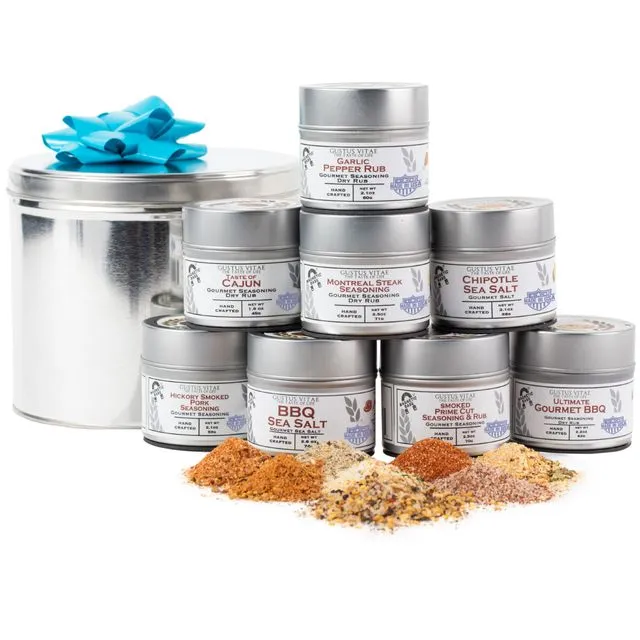 BBQ Bucket & Pit Master Gift Set | 8 Gourmet Seasonings & Salts In A Handsome Gift Tin