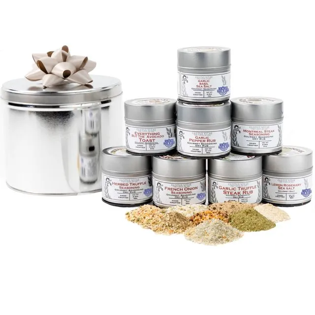 Deluxe Home Chef Flavor Kit | 8 Gourmet Seasonings & Salts In A Handsome Gift Tin
