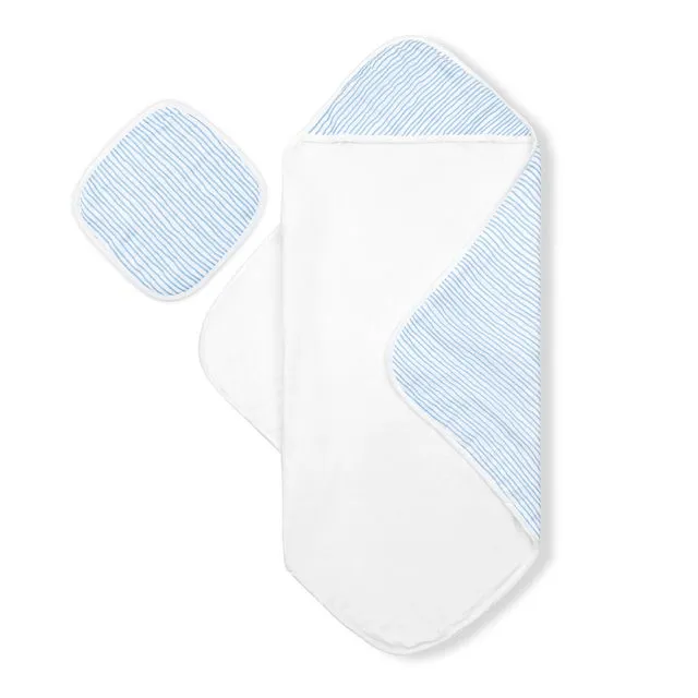 Bay Blue Hooded Baby Towel and Washcloth Set