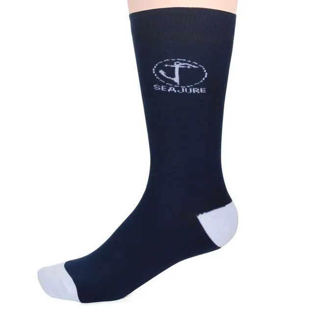 Seajure Cotton Socks with Comfort Cuff Navy Blue and White Unisex, for men and women