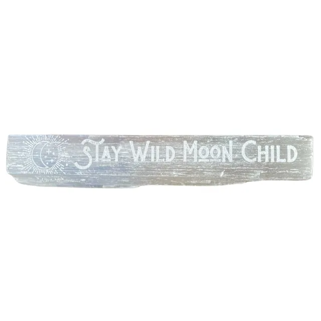 Stay Wild Moon Child Engraved Satin Spar/Selenite Wands