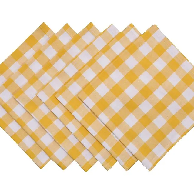 Yourtablecloth Buffalo Plaid 100% Cotton Cloth Checkered Dinner Table Napkins – Vibrant Colors – Soft & Super Absorbent Napkins 20 x 20 set of 6 Yellow and White
