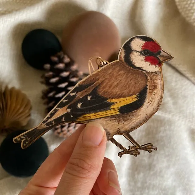 Goldfinch bird wooden Christmas decoration