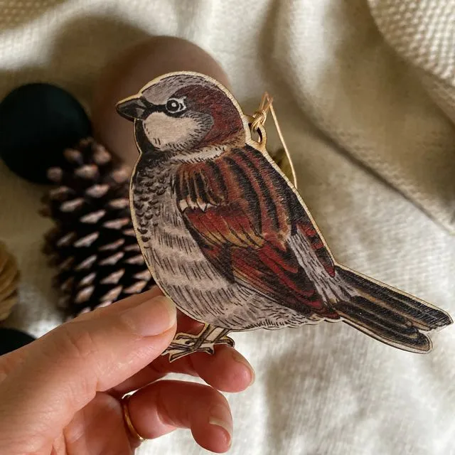 Sparrow bird wooden Christmas decoration