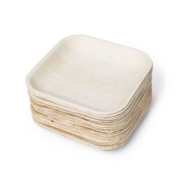 Palm Leaf Bamboo Like Square Plates 7" - Pack of 25 Plates