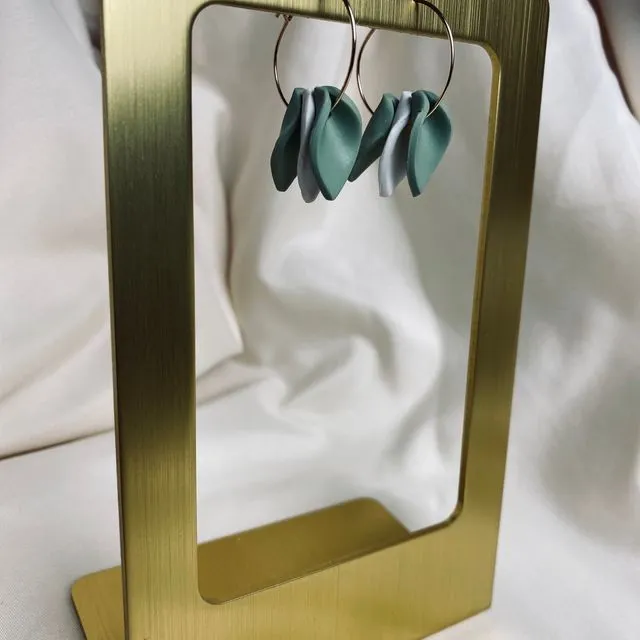 The Harper Hoops - Gold Filled Hoops w/ sage and white leafs