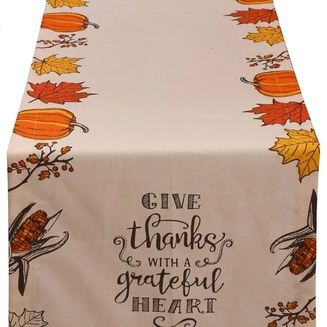 Yourtablecloth Table Runner 100% Cotton Table runner Elegant Décor for Indoor & Outdoor Events Give Thanks, 14 x 72