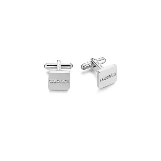 Stainless Steel Cufflinks With White Crystals
